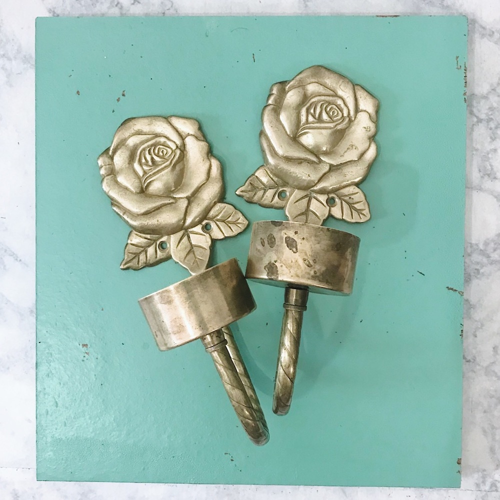 (2) Vintage Brass Rose Sconce
